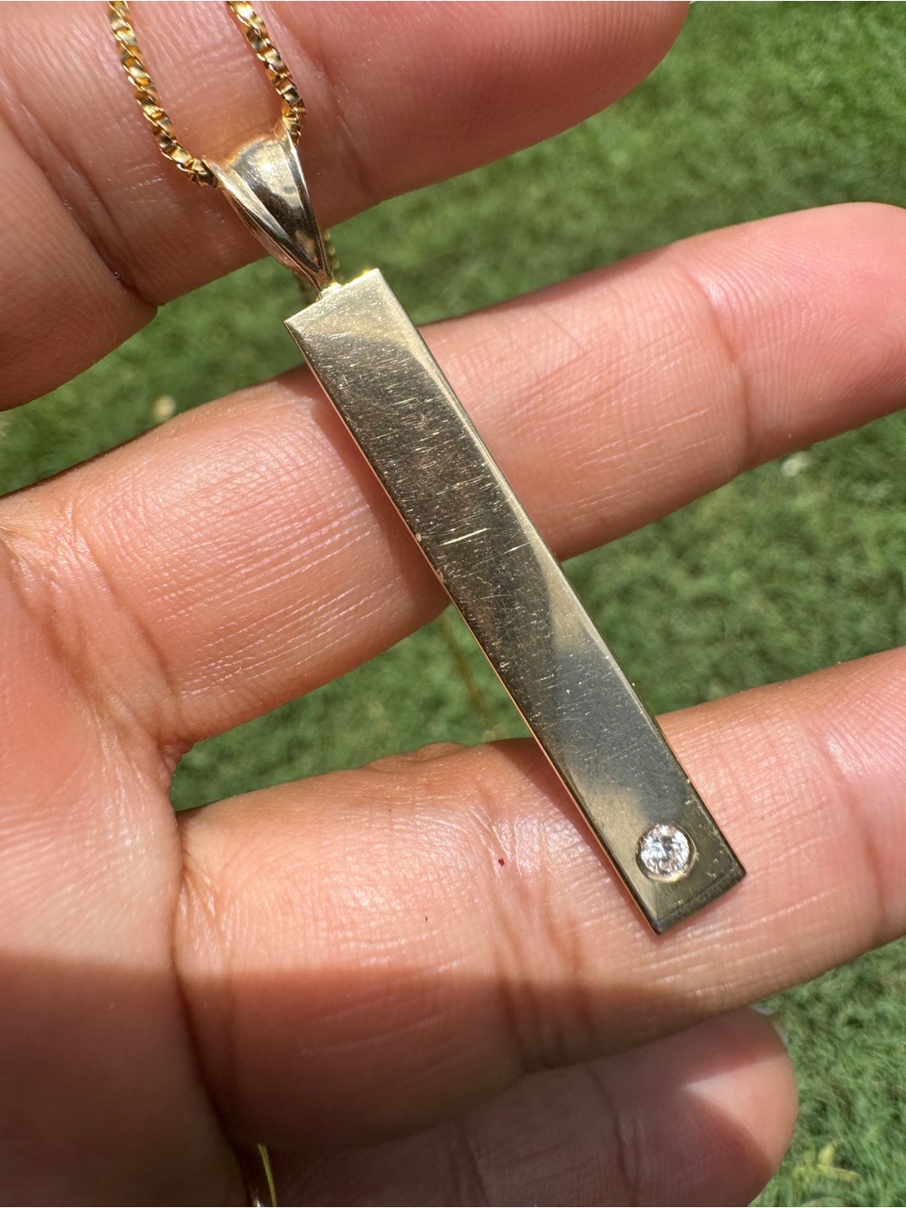 14K Gold Bar Pendant with Diamond